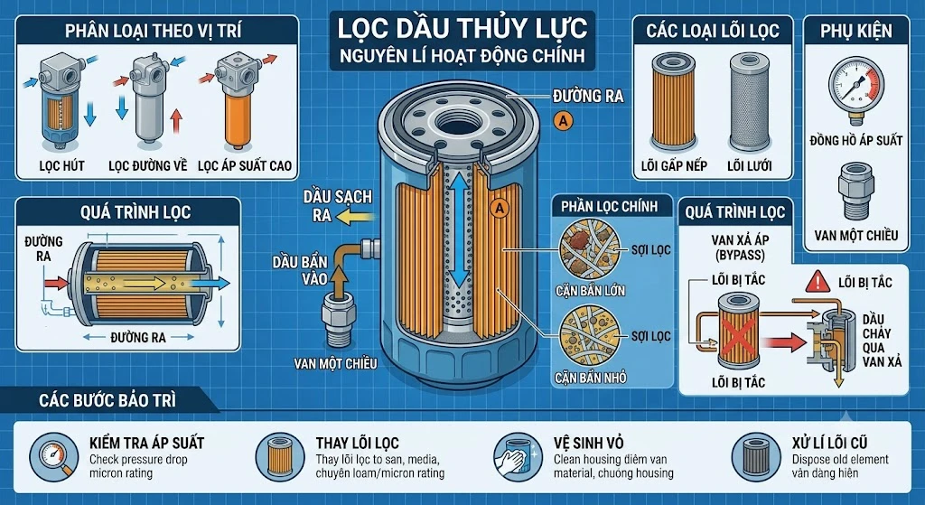 NGUYÊN LÝ HOẠT ĐỘNG LỌC DẦU THỦY LỰC 